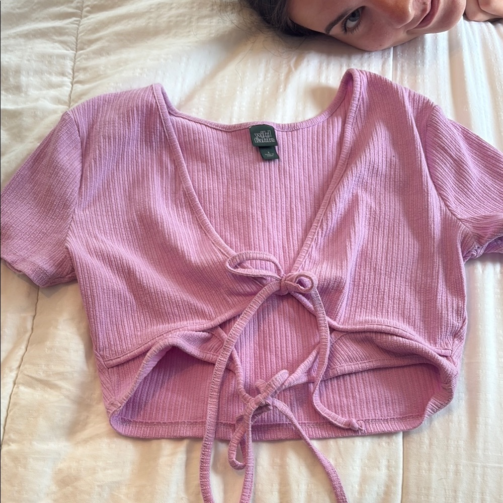 Wild Fable Pink Crop Ribbed Blouse
